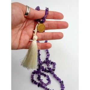 Amethyst Necklace Prayer Beads Tassel Love Charm Boho Gypsy Long Strand 1417